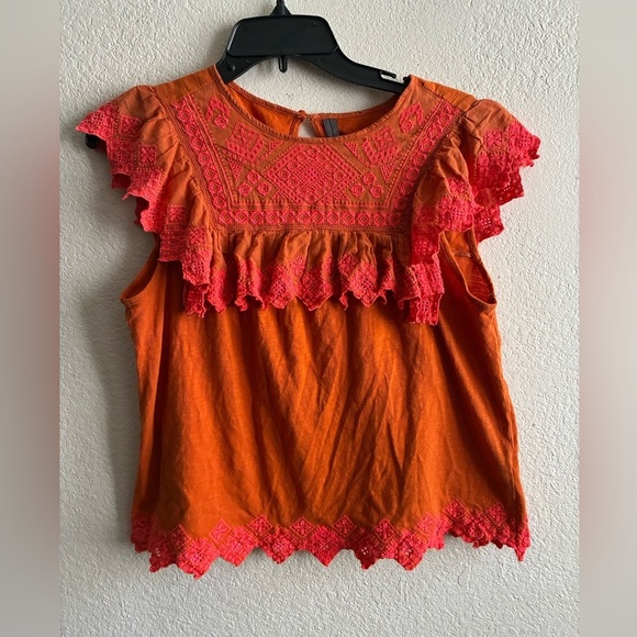 Anthropologie Rica Embroidered Top Orange XS - Picture 3 of 14